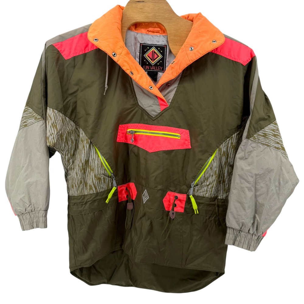 JD Vintage Sun Valley Anorak Ski Jacket 90s Colorblock Neon Green Orange Size 12